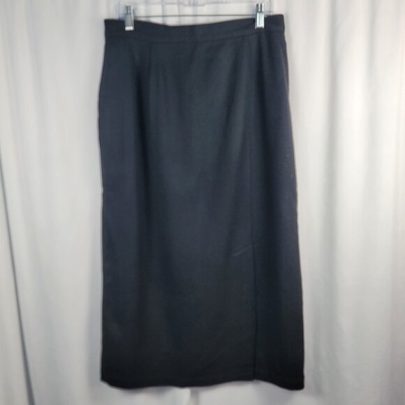 Vintage Summit Hill Black Wool Midi Skirt Women's Size 16 Front Slit Long Length - Picture 1 of 12